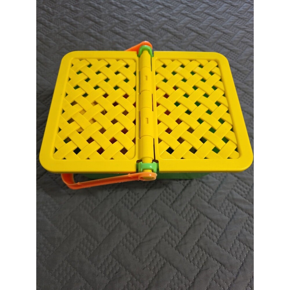 Children's Picnic Basket 1970s Plastic Toy & Novelty Corp w/Plates, Plasticware